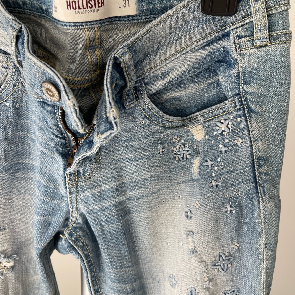 Hollister Women's Light Blue Embellished Skinny Jeans